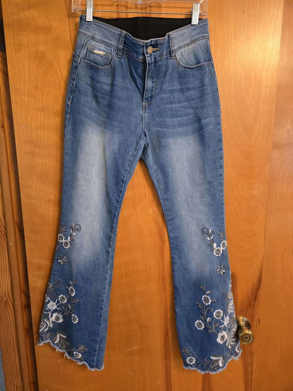 Coco + Carmen Blue Embroidered Flare Jeans